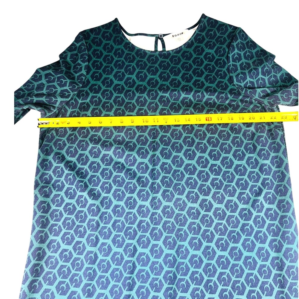 Boden Retro Shift Dress Blue Green Geometric Print Long Sleeve Size 16/18L Mod - Picture 12 of 13